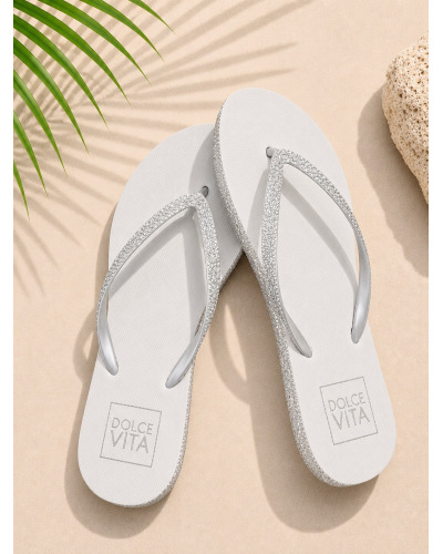 Tongs Gris Clair à Brides Strass Femme | Sandales Chic Été