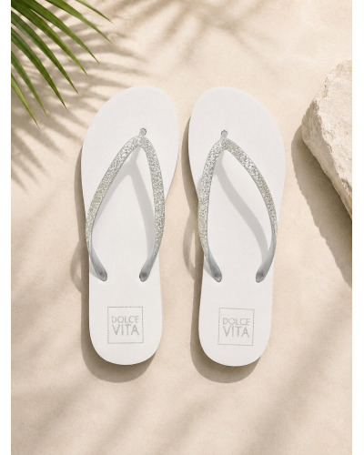 Tongs Gris Clair à Brides Strass Femme | Sandales Chic Été