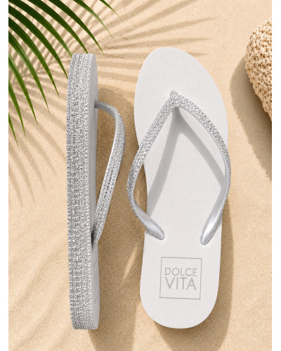 Tongs Gris Clair à Brides Strass Femme | Sandales Chic Été