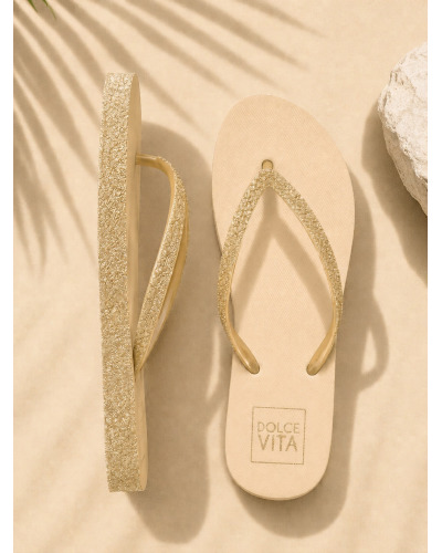 Tongs Beige crème à Brides Strass Dorées Femme | Sandales Chic Été