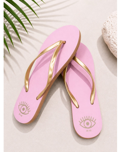 Tongs Rose Poudré à Brides Dorées Femme | Sandales Chic Été