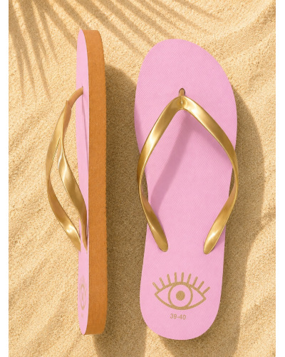 Tongs Rose Poudré à Brides Dorées Femme | Sandales Chic Été