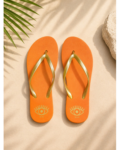 Tongs Orange à Brides Dorées Femme | Sandales Été Confortables
