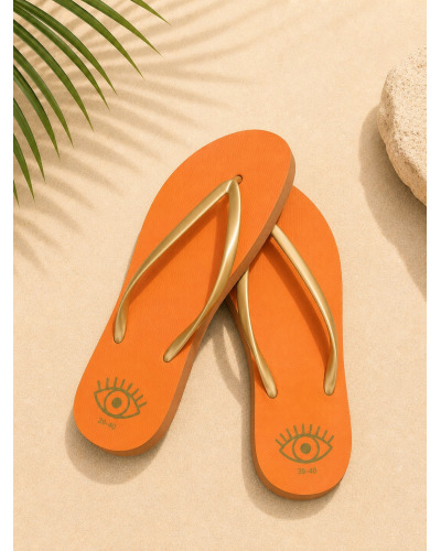 Tongs Orange à Brides Dorées Femme | Sandales Été Confortables