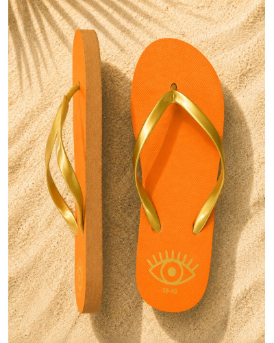 Tongs Orange à Brides Dorées Femme | Sandales Été Confortables