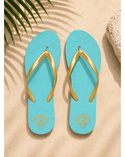 Tongs Turquoise à Brides Dorées Femme | Sandales Élégantes et Confortables