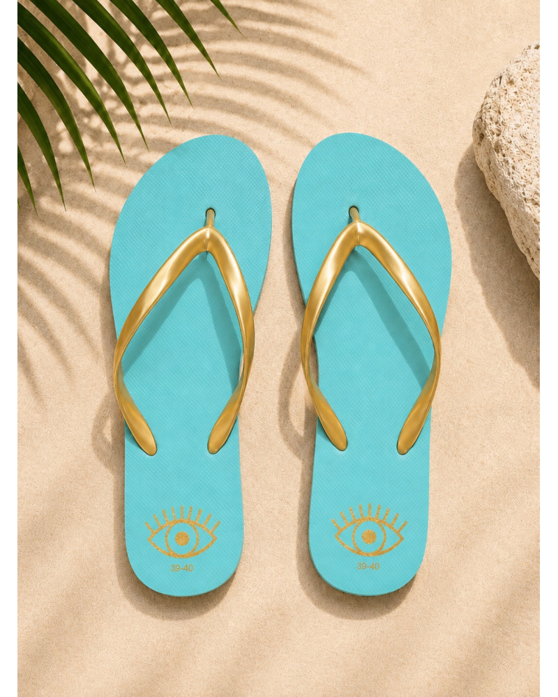 Tongs Turquoise à Brides Dorées Femme | Sandales Élégantes et Confortables