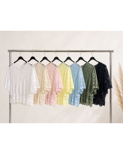 TU (max. 42) - 100% Cot. Dentelle Col V - Manches 3/4 