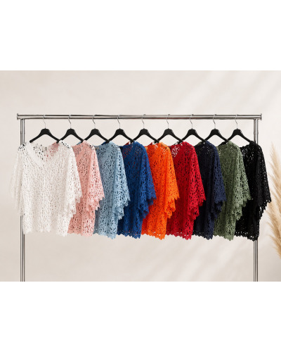 TU (max. 42) - 95% Cot. Maille Crochetée - Manches 3/4 - Col V 