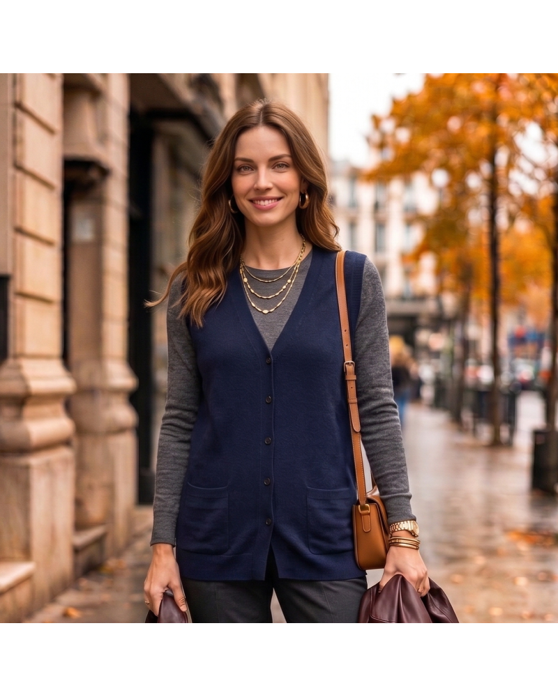 M - Gilet sans manche- 70% visc. / 30% polia Couleur:B. Marino