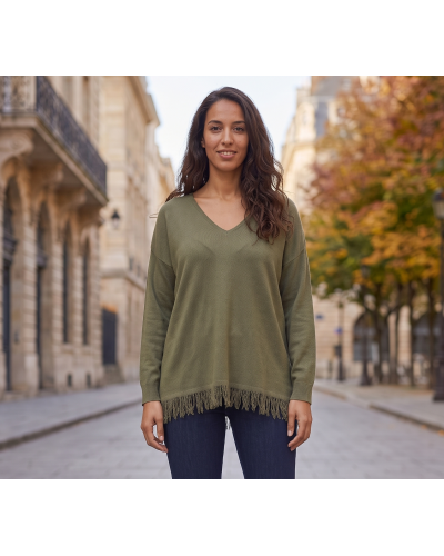 M - Pull fin col v - 55%  mod / 45% acry. Couleur:V. Kaki clair