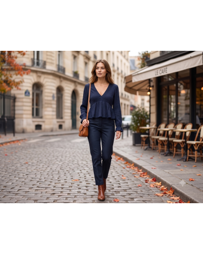 XL - Top manche longue col v - 100% visc Couleur:B. Nuit