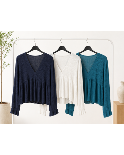 XL - Top manche longue col v - 100% visc Couleur:B. Nuit