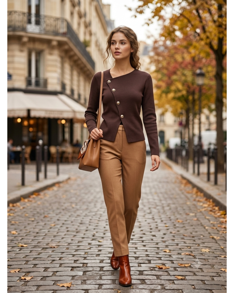 TU (max 44) - Bout. Doré veste  - 100% visc Couleur:CH. Chocolat
