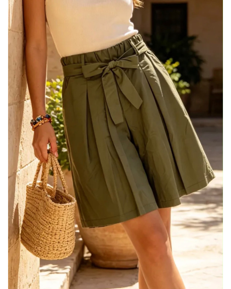 TU - 100% Coton - Short Coupe Oversize Pur Coton Couleur:V. Kaki clair