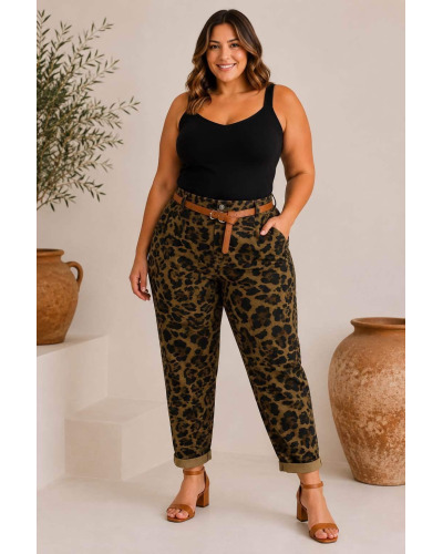 T1-T6 (38/52) - 95% polye / 5% elast - Pantalon Grande Taille Stretch Coupe Classique avec ceinture 
