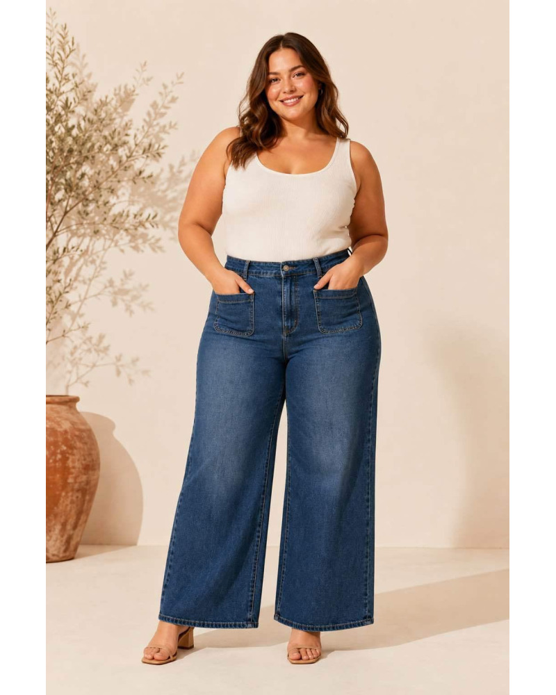 T(38-48) - Jean Wide Leg Brut Taille Haute 