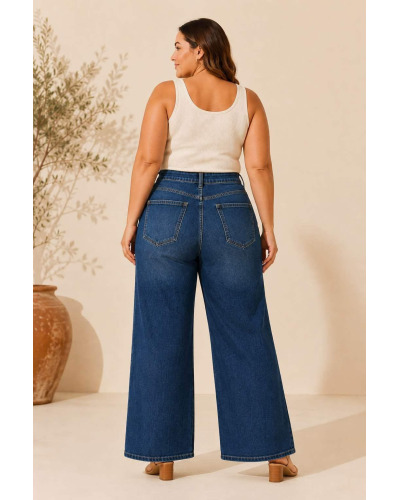 T(38-48) - Jean Wide Leg Brut Taille Haute 