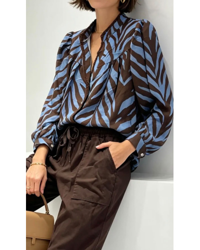 TU - 100% viscose -Chemise Oversize Fluide Imprimé Couleur:B. Ciel
