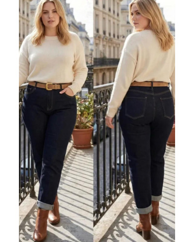TU (44-54) - Denim - Jean Mom Fit Grande Taille Vendu Avec Ceinture 