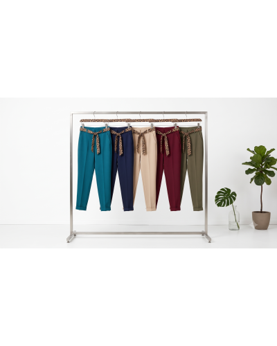 T1-T6 (38/52) - 33% viscose / 65% cot / 2% elast - Pantalon Grande Taille Vendu Avec Ceinture Couleur:RO. Bordeaux