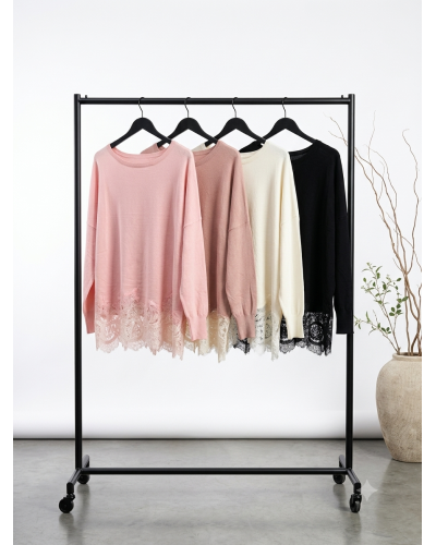 TU (max 42) - Pull Dentelle Uni - 50% visc./30 polye. / 20% polia. Couleur:D. Noir