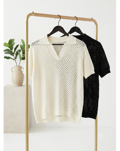 S-M-L-XXL - Col V Brill. Haut à trous - 65% cot./35% acry. Couleur:CR. Ecru Taille:XXL