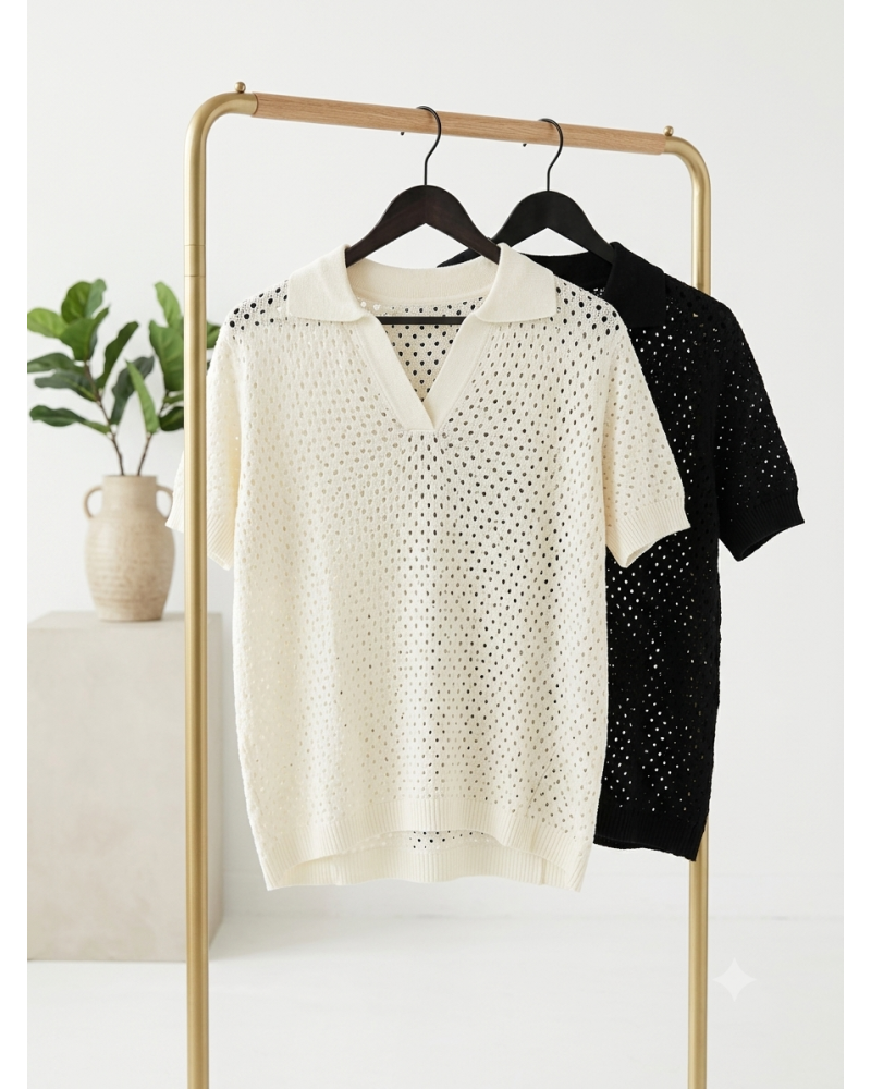 S-M-L-XXL - Col V Brill. Haut à trous - 65% cot./35% acry.  