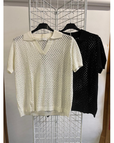S-M-L-XXL - Col V Brill. Haut à trous - 65% cot./35% acry. Couleur:CR. Ecru Taille:XXL