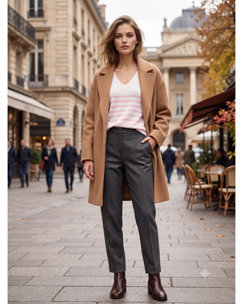 TU(Max 44) - Col V Pull à Rayures - 50% visc. 28% polye./ 22% polia Couleur:RE. Rose