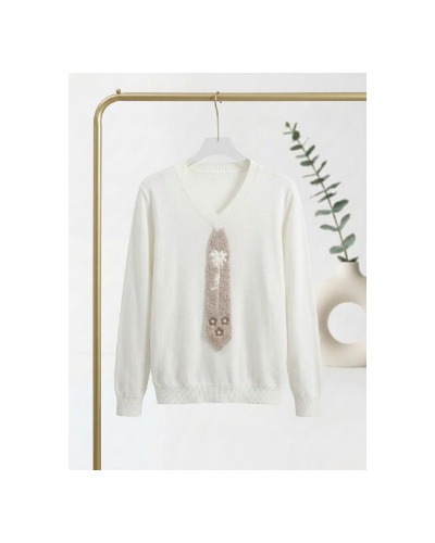 TU(max 42) -Col V Pull Motif cravate - 95% visc./ 5% elast. 