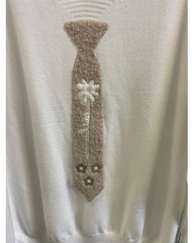 TU(max 42) -Col V Pull Motif cravate - 95% visc./ 5% elast. 