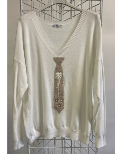TU(max 42) -Col V Pull Motif cravate - 95% visc./ 5% elast. 