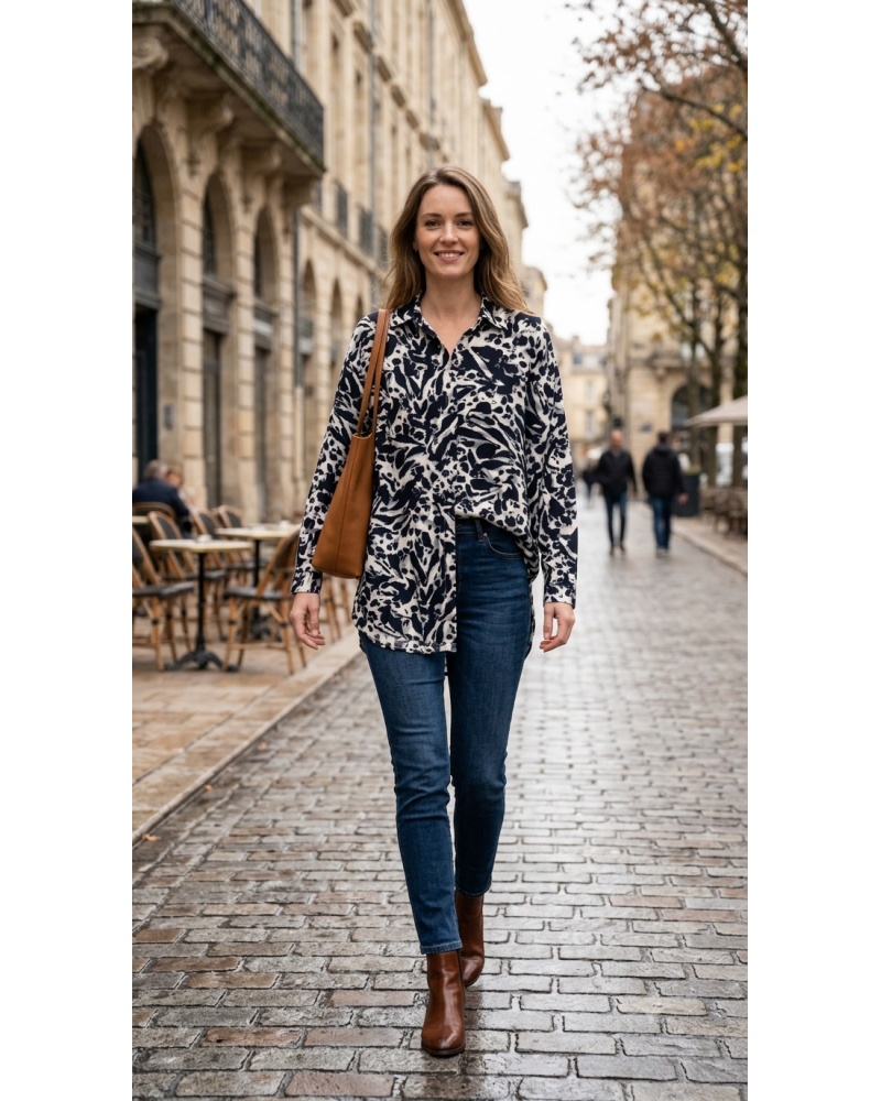 TU(Max 44) - Chemise Impr. Léo. - 90% visc. / 10% lin 