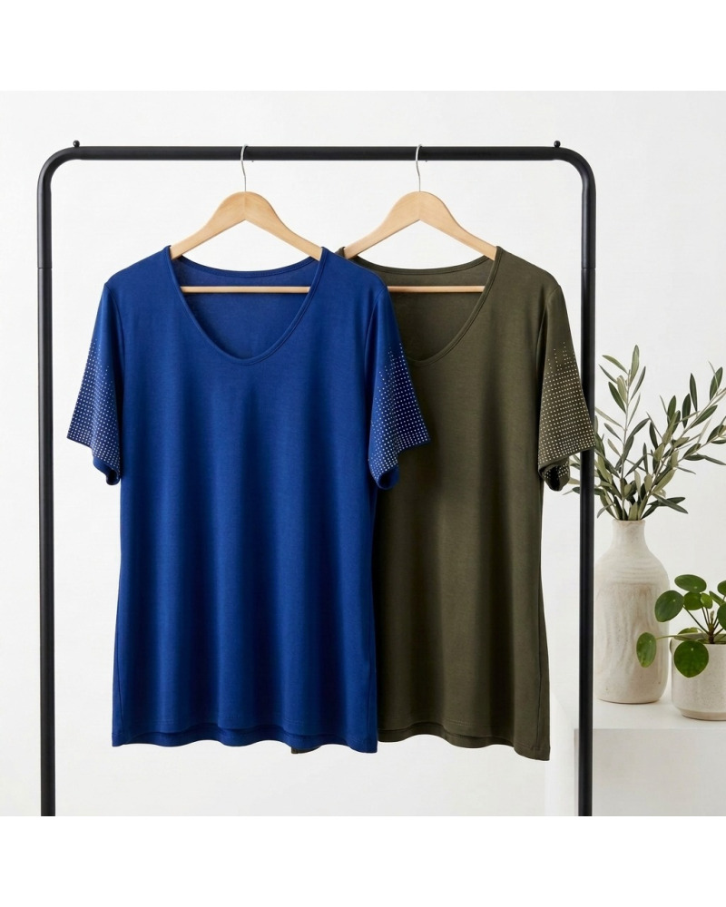 M-3XL - Col V Avec Perles Haut - 68% Visc. / 28% polia/ 6% EA  