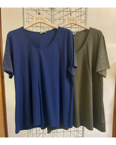 M-3XL - Col V Avec Perles Haut - 68% Visc. / 28% polia/ 6% EA Couleur:B. Bleu Taille:M
