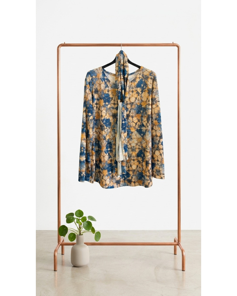 M-L - Col V Haut Impr. Floral - 50% visc./ 45% polye. / 5% elast. 