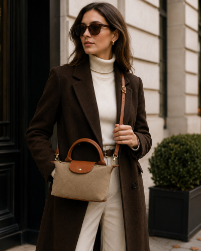 24cm x 15cm - Petit Sac Suédine et Similicuir avec Bandoulière Couleur:CR. Taupe clair