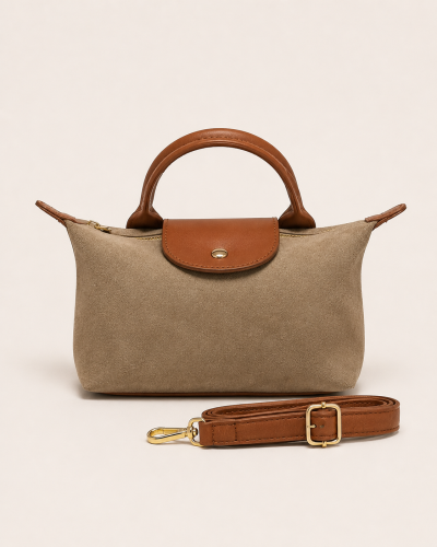 24cm x 15cm - Petit Sac Suédine et Similicuir avec Bandoulière Couleur:CR. Taupe clair