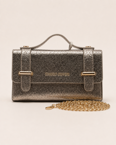 19cm x 10cm - SAC. Enrico Coveri - Cartable Métallisé & Chaîne Couleur:D. Gold