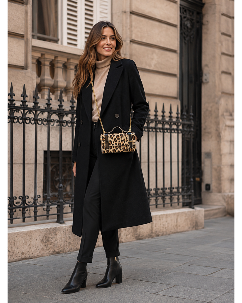 19cm x 10cm - SAC. Enrico Coveri - Cartable Léopard & Chaîne 