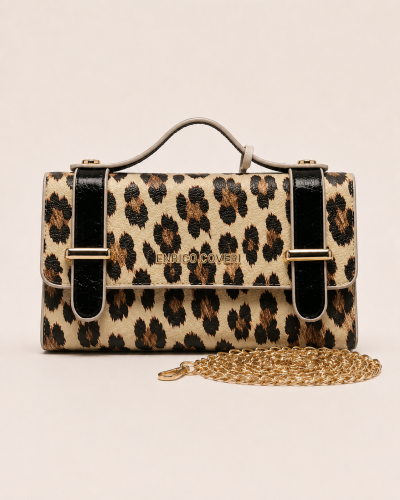 19cm x 10cm - SAC. Enrico Coveri - Cartable Léopard & Chaîne 