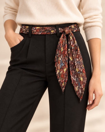 150cm - Foulard Ceinture T. Brill. impr. Trèfles terracotta 