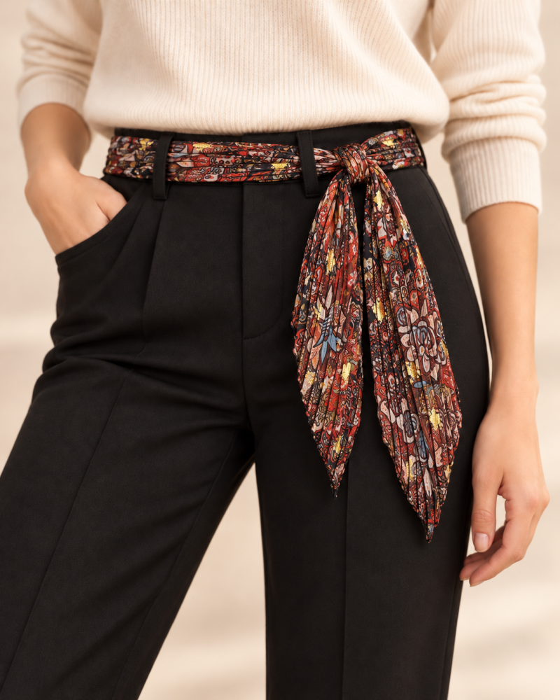 150cm - Foulard Ceinture T. Brill. impr. Trèfles terracotta 