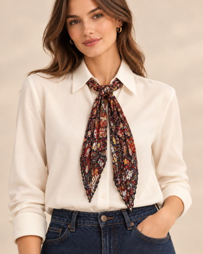 150cm - Foulard Ceinture T. Brill. impr. Trèfles terracotta 