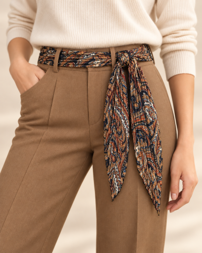 150cm - Foulard Ceinture T. Brill. impr. Cachemire et Léopard 